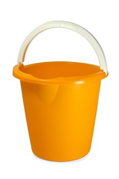 Yellow empty plastic bucket on white background