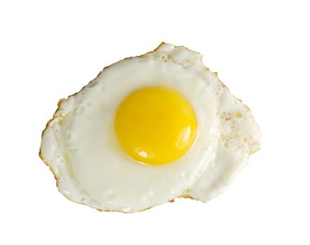 One fried egg isolated on white with clipping path