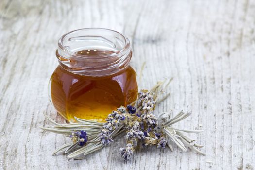 herbal honey with lavender flowers