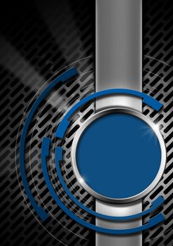 Blue and metal business background with metallic grid, circles and vertical band