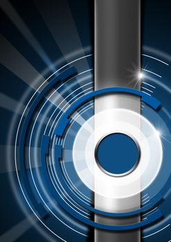 Blue and metal business background with circles and vertical band