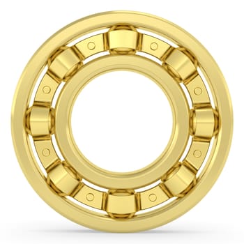 Golden bearing on white background. High resolution 3D image rendered with soft shadows