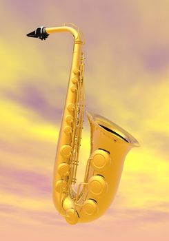 One golden saxo alto in yellow cloudy background