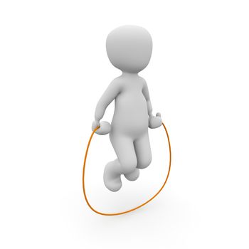 A 3d character jumping over a rope.