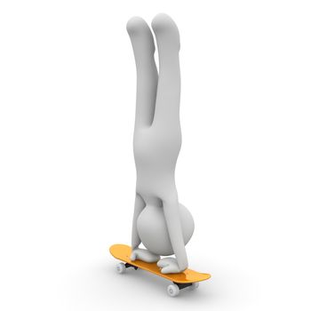 A 3D characte is handstand in on skateboard.