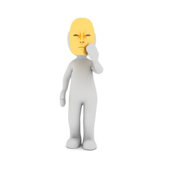 A 3D character with a yellow mask.