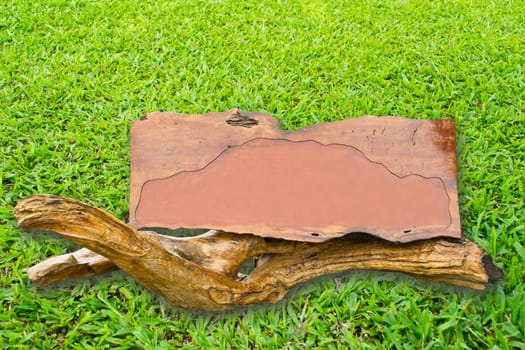 Wooden sign on grass