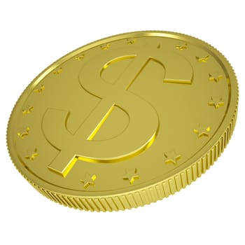 Gold dollar. Isolated render on a white background