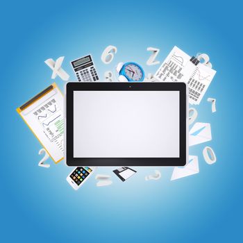 Tablet PC and office items. The concept of digital office