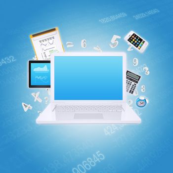 Laptop and office items. The concept of digital office