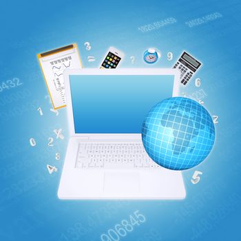 Laptop and office items. The concept of digital office