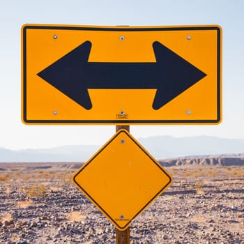 Death Valley, California. Direction sign in the middle of the desert.