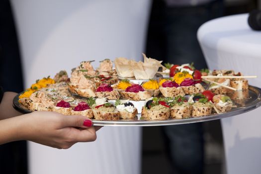 Waiter carrying plates of food