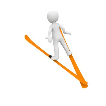 a 3d character jumping skis.