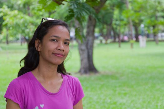 Thai Girl Portrait of happy tourist travel in Vacation.