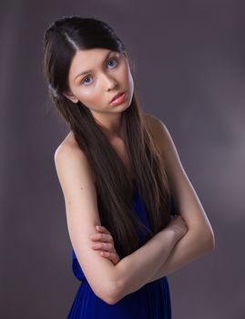 Glamour portrait of beautiful woman model with fresh daily makeup and romantic hairstyle.