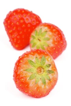 Heap of Three Ripe Strawberries isolated on white background