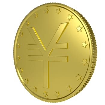 Gold yen. Isolated render on a white background