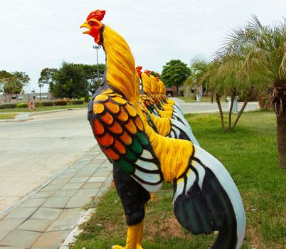 Fighting Cock Statue statue of Thailand to the altar in the temple.