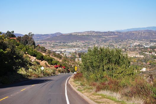 Looking over the city of San Marcos, California from a nearby hillside.