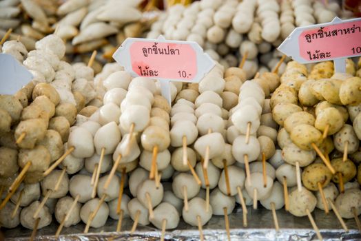 Fish meat ball in stick for sale 10 baht per stick