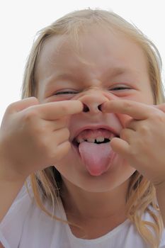 Portrait of girl with smile and makes faces