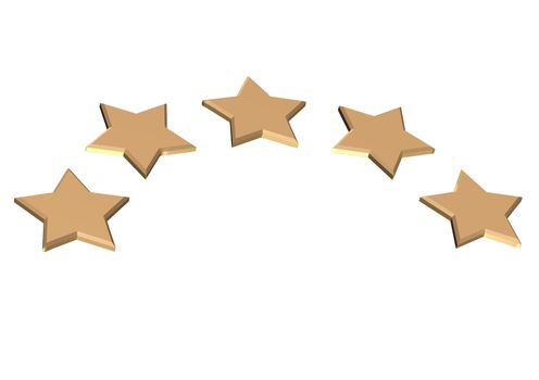 Gold Stars. Isolated on white. Three dimensional render.