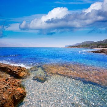 Denia Alicante Las rotas rocky beach in Spain and San Antonio Cape