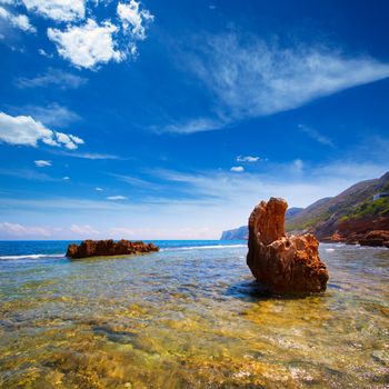 Denia Alicante Las rotas rocky beach in Spain and San Antonio Cape