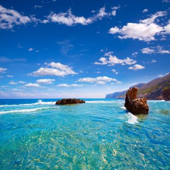 Denia Alicante Las rotas rocky beach in Spain and San Antonio Cape