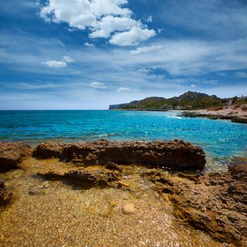 Denia Alicante Las rotas rocky beach in Spain and San Antonio Cape