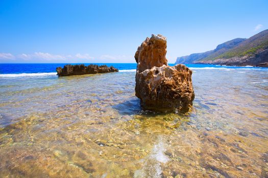 Denia Alicante Las rotas rocky beach in Spain and San Antonio Cape