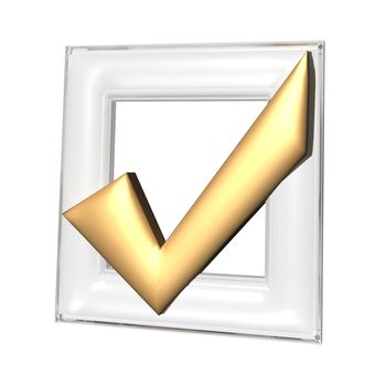 Gold glossy Check mark on white background