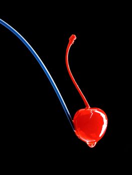 Erotic juicy red cherry on black background.