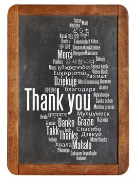 thank you in different languages - word cloud on a  vintage slate blackboard