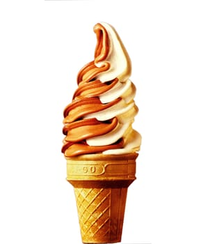 Mixed vanilla and chocolate flavour ice cream cone - isolated.