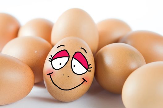 brown egg with face and friends  on white background .