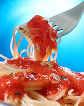 Spaghetti with tomato sauce - close up