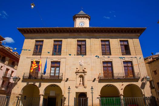 Mora de Rubielos in Teruel City Town Hall square at Aragon stonewall village Maestrazgo Spain