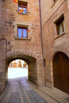 Mora de Rubielos masonry arches in Teruel Aragon stonewall village Maestrazgo Spain