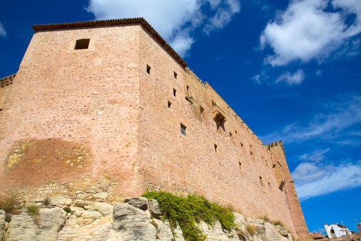 Mora de Rubielos Teruel Muslim Castle in Aragon Spain under blue sunny sky