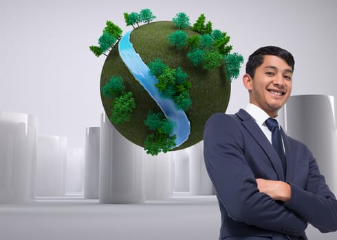 Composite image of smiling asian businessman with arms crossed