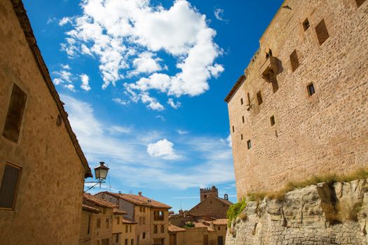 Mora de Rubielos Teruel Muslim Castle in Aragon Spain under blue sunny sky