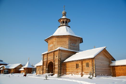 The picture of the Russian style wooden church