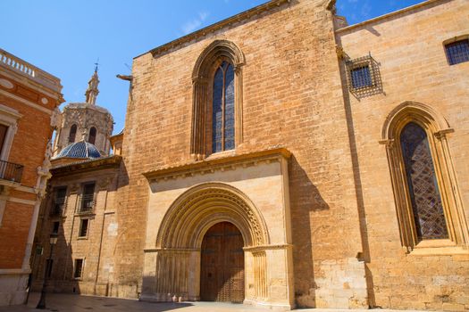 Valencia Cathedral romanesque door Puerta del Palau Almoina and Miguelete at Spain