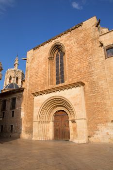 Valencia Cathedral romanesque door Puerta del Palau Almoina and Micalet Seu at Spain