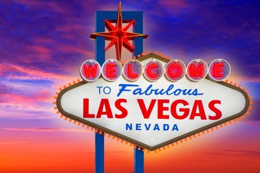 Welcome to Fabulous Las Vegas sign sunset sky Nevada photo mount