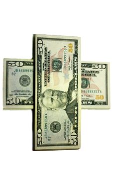 Stacks of paper dollars USA on the white background