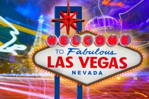 Welcome to Fabulous Las Vegas sign sunset with Strip background Nevada photo mount