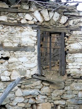Old ruined window. Window of old house
